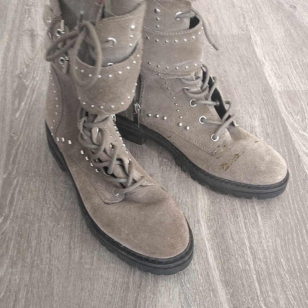 Studded Taupe Lace-Up Boots